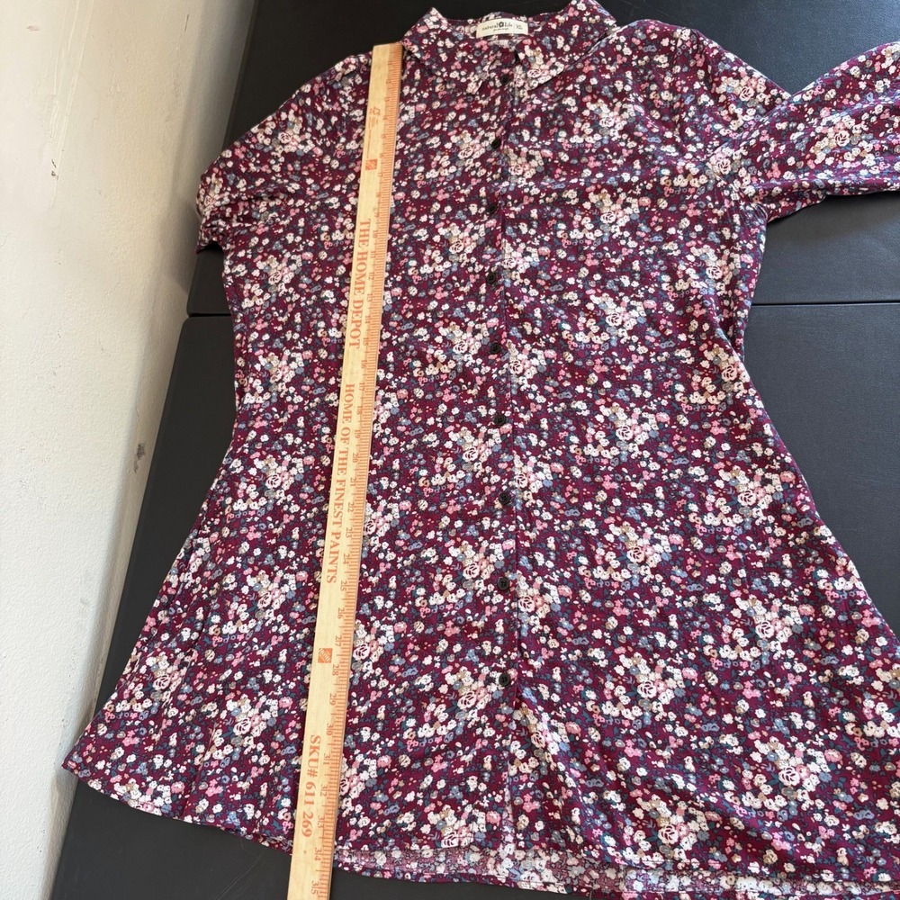 Natural Life Twiggy Mini Shirt Dress Size XL Burgundy Ditsy Floral 3/4 Sleeve - Picture 10 of 12